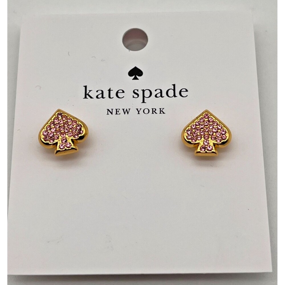 Kate Spade Pink Pave Spade Stud Earrings Gold Tone NEW w/Bag